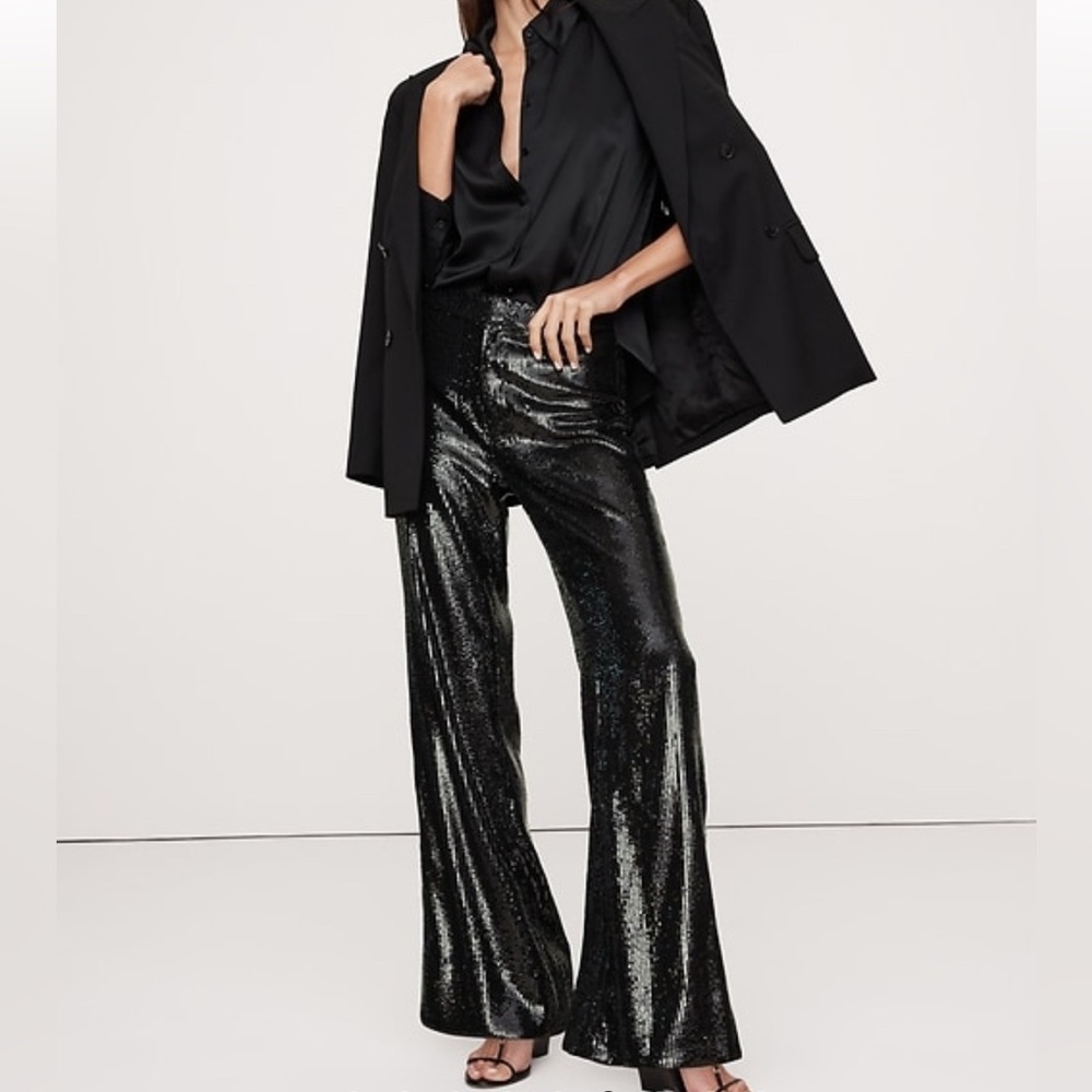 Banana Republic black sequin wide leg trouser, NWT size 6 Fall23